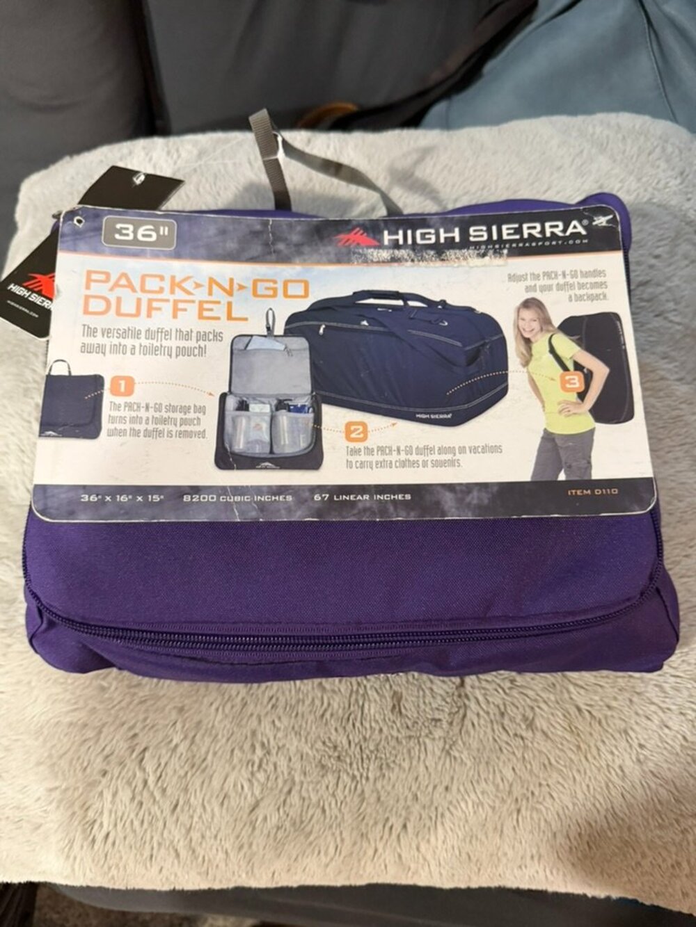 NWT High Sierra 36" Pack-N-Go Convertible Duffel Backpack Purple Travel Bag 8200